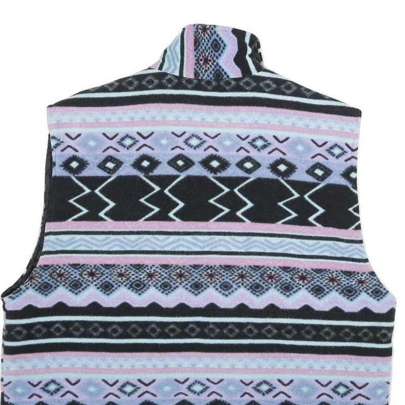 Mens Blue Black & Purple Patterned Quilted Zip Jacket M Polyester Casual Warm