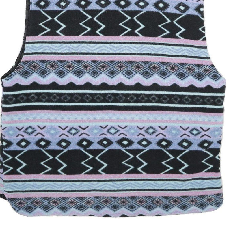 Mens Blue Black & Purple Patterned Quilted Zip Jacket M Polyester Casual Warm