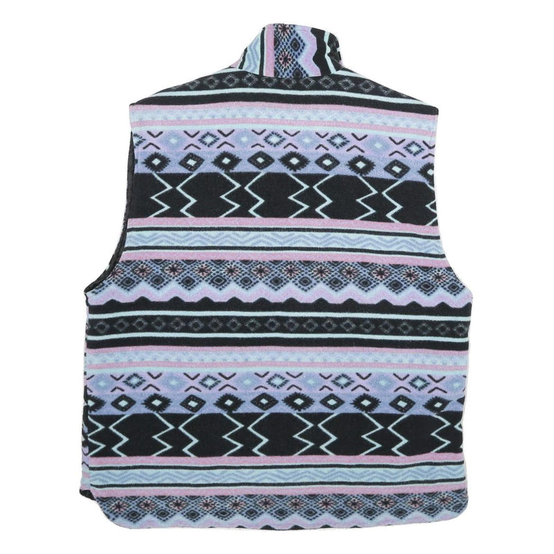 Mens Blue Black & Purple Patterned Quilted Zip Jacket M Polyester Casual Warm