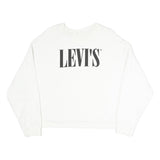 LEVI'S Womens White Cotton Blend Crew Neck Sweatshirt M Classic Logo Pullover