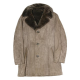 Mens Beige Wool Button Jacket L Classic Plain Winter Coat Warm