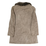 Mens Beige Wool Button Jacket L Classic Plain Winter Coat Warm
