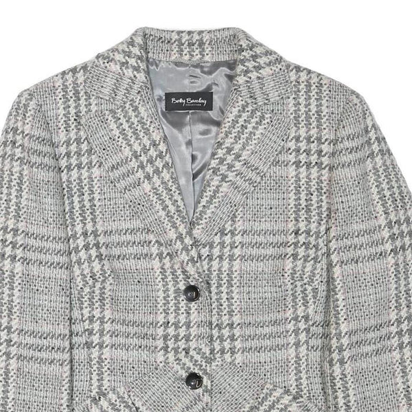 BETTY BARCLAY Womens Grey Check Button Jacket S Wool Blend Tailored Elegant