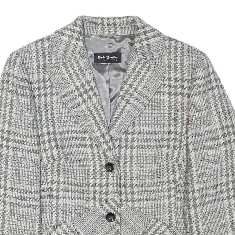 BETTY BARCLAY Womens Grey Check Button Jacket S Wool Blend Tailored Elegant