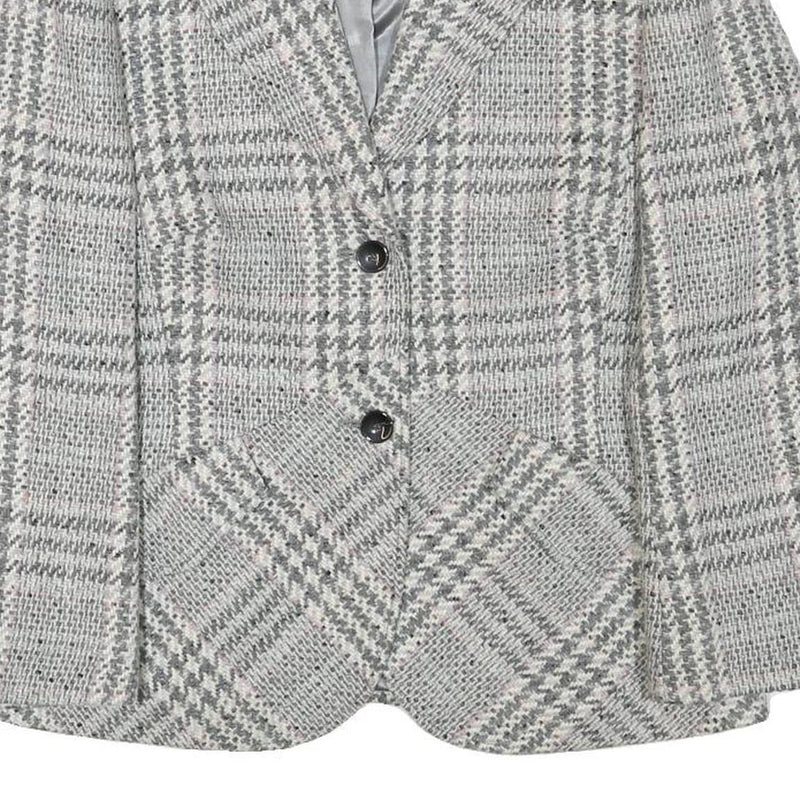 BETTY BARCLAY Womens Grey Check Button Jacket S Wool Blend Tailored Elegant