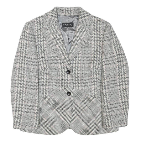 BETTY BARCLAY Womens Grey Check Button Jacket S Wool Blend Tailored Elegant
