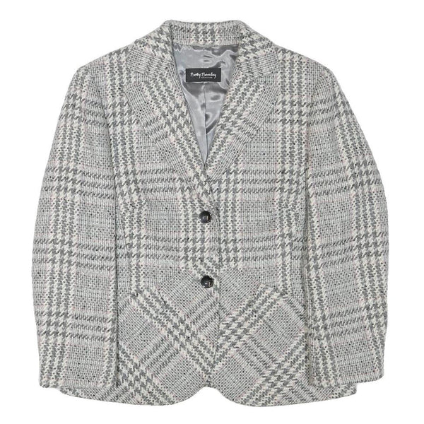 BETTY BARCLAY Womens Grey Check Button Jacket S Wool Blend Tailored Elegant