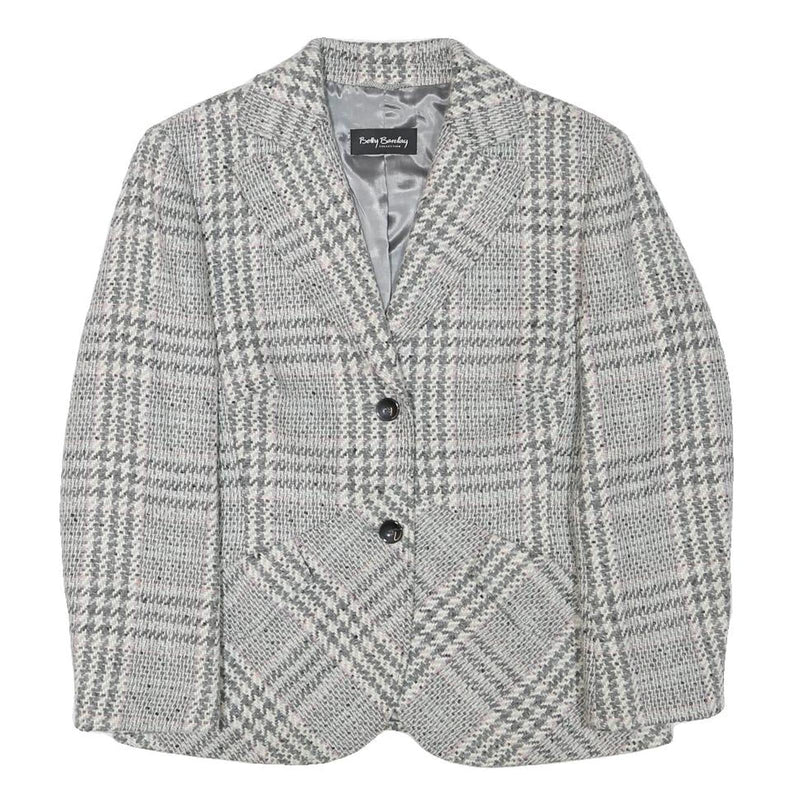 BETTY BARCLAY Womens Grey Check Button Jacket S Wool Blend Tailored Elegant