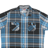 LEE COOPER Mens Blue & Black Plaid Shirt XL Cotton Blend Short Sleeve Casual