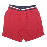 TOMMY HILFIGER Mens Red Casual Shorts L W30 Elastic Waistband Logo