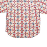 KAREN SCOTT Womens Red Blue & Cream Printed Shirt Short Sleeve Collared M