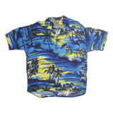 PINEAPPLE CONNECTIONS Mens Blue Yellow Pattern Hawaiian Shirt XL Summer Casual