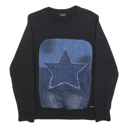 DIESEL Womens Black Blue Star Crew Neck Sweatshirt S Cotton Blend Casual