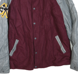 Mens Burgundy & Grey Wool Blend Button Jacket M Leather Sleeves Patch Detail