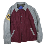 Mens Burgundy & Grey Wool Blend Button Jacket M Leather Sleeves Patch Detail