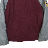 Mens Burgundy & Grey Wool Blend Button Jacket M Leather Sleeves Patch Detail