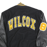 DELONG Mens Black & Yellow Academic Wool Varsity Button Jacket M