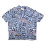 ISLAND SHORES Mens Blue White & Red Pattern Rayon Shirt 2XL Casual Summer