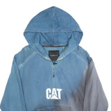 CATERPILLAR Mens Blue & Grey Hoodie S Cotton Blend Pullover CAT Logo Half Zip