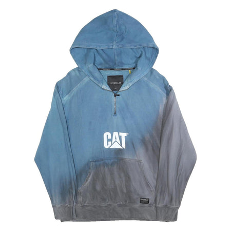 CATERPILLAR Mens Blue & Grey Hoodie S Cotton Blend Pullover CAT Logo Half Zip