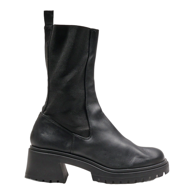STEVE MADDEN High Boots Black Leather Womens UK 8