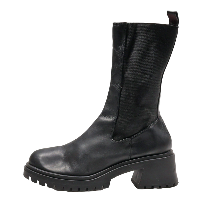 STEVE MADDEN High Boots Black Leather Womens UK 8