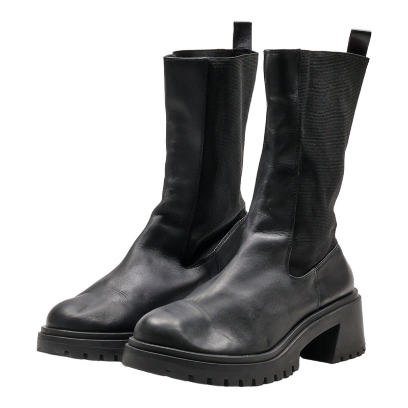 STEVE MADDEN High Boots Black Leather Womens UK 8