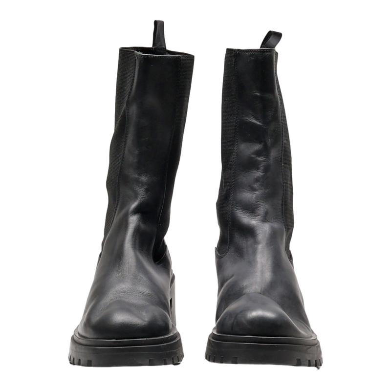STEVE MADDEN High Boots Black Leather Womens UK 8