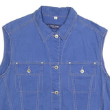 OCEAN LIFE Womens Blue Cotton Button Jacket L Sleeveless Pocketed Outerwear