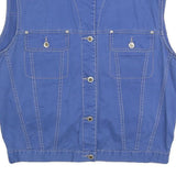 OCEAN LIFE Womens Blue Cotton Button Jacket L Sleeveless Pocketed Outerwear