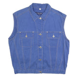 OCEAN LIFE Womens Blue Cotton Button Jacket L Sleeveless Pocketed Outerwear