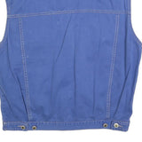 OCEAN LIFE Womens Blue Cotton Button Jacket L Sleeveless Pocketed Outerwear