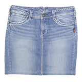 SILVER JEANS Womens Blue Denim Mini Cotton Blend Skirt M Stylish Casual