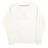 CHAMPION Womens White Crew Neck M Cotton Blend Logo Sweatshirt Pullover