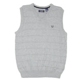 CHAPS Mens Grey Plain V Neck Basic Knit S Sleeveless Cotton Blend Jumper Vest