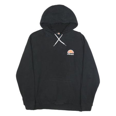 ELLESSE Mens Black Hoodie M Cotton Blend Classic Logo Pullover