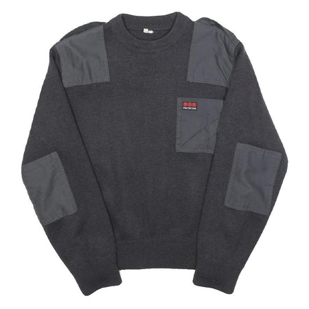 PROTECTAS Mens Black Patterned Jumper Crew Neck Basic Knit XS Patchwork Workwear