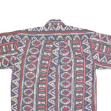 Mens Blue Red Pattern Cotton Short Sleeve Shirt L Casual Summer