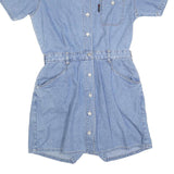 GLORIA VANDERBLIT Womens Blue Denim Playsuit Short Sleeve Button Front M Casual