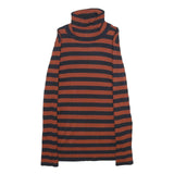 DKNY Womens Rust & Black Patterned Jumper Roll Neck Rib Knit Size S Striped