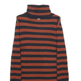 DKNY Womens Rust & Black Patterned Jumper Roll Neck Rib Knit Size S Striped