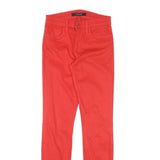 Womens Cotton Red Slim Skinny Trousers W24 L28 Slim Fit Zip Closure