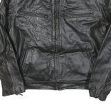Mens Black Leather Jacket XL Zip Front Classic Fit Plain Stylish