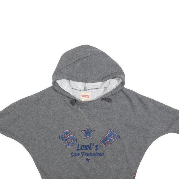LEVI'S Girls Grey Cotton Blend Hoodie 8Y S F San Francisco Logo Pullover