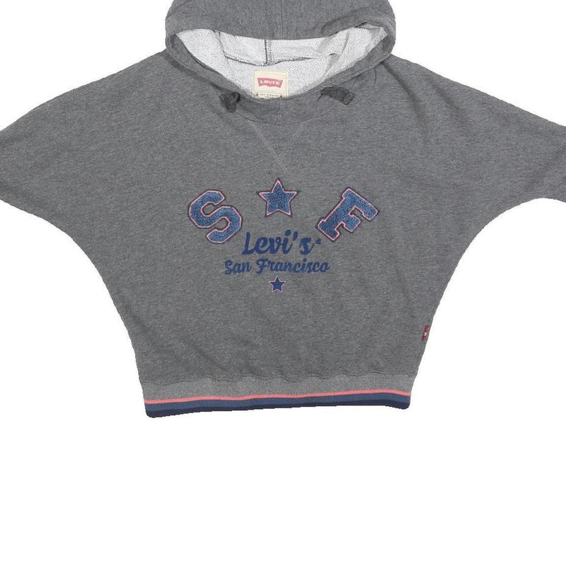 LEVI'S Girls Grey Cotton Blend Hoodie 8Y S F San Francisco Logo Pullover