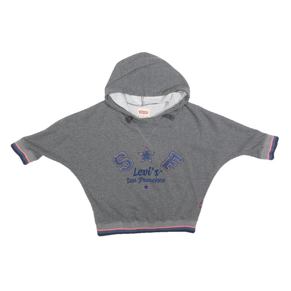 LEVI'S Girls Grey Cotton Blend Hoodie 8Y S F San Francisco Logo Pullover