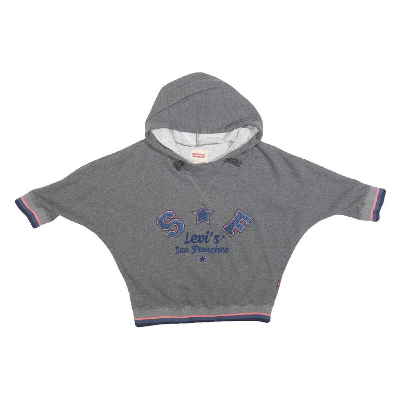 LEVI'S Girls Grey Cotton Blend Hoodie 8Y S F San Francisco Logo Pullover