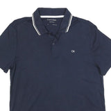CALVIN KLEIN Mens Navy Blue Polo Shirt Short Sleeve CK Embroidered M Cotton