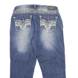 ZCO JEANS Womens Relaxed Blue Denim Stone Wash W30 L24 Embroidered Pocket Jeans