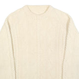 Womens Cream Plain Patterned Crew Neck Chunky Knit Jumper S Soft Stylish Warm